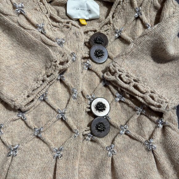 anthropologie leifsdottir Lisel Cardigan 90% wool chunky beige cardigan; Size S - Picture 9 of 9